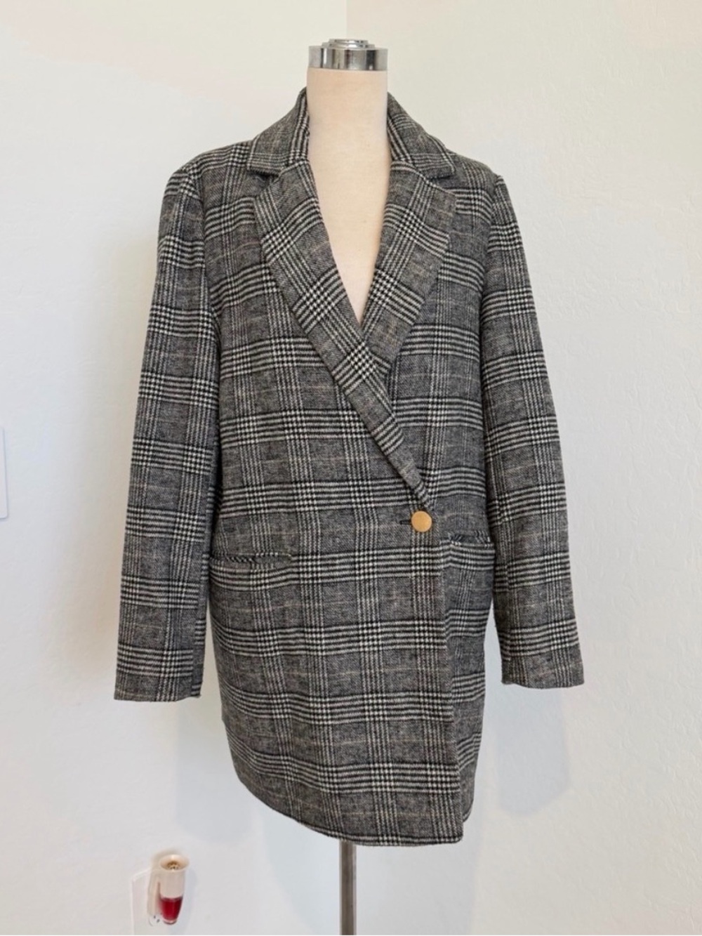Zara Gray Plaid Single-Button Blazer
